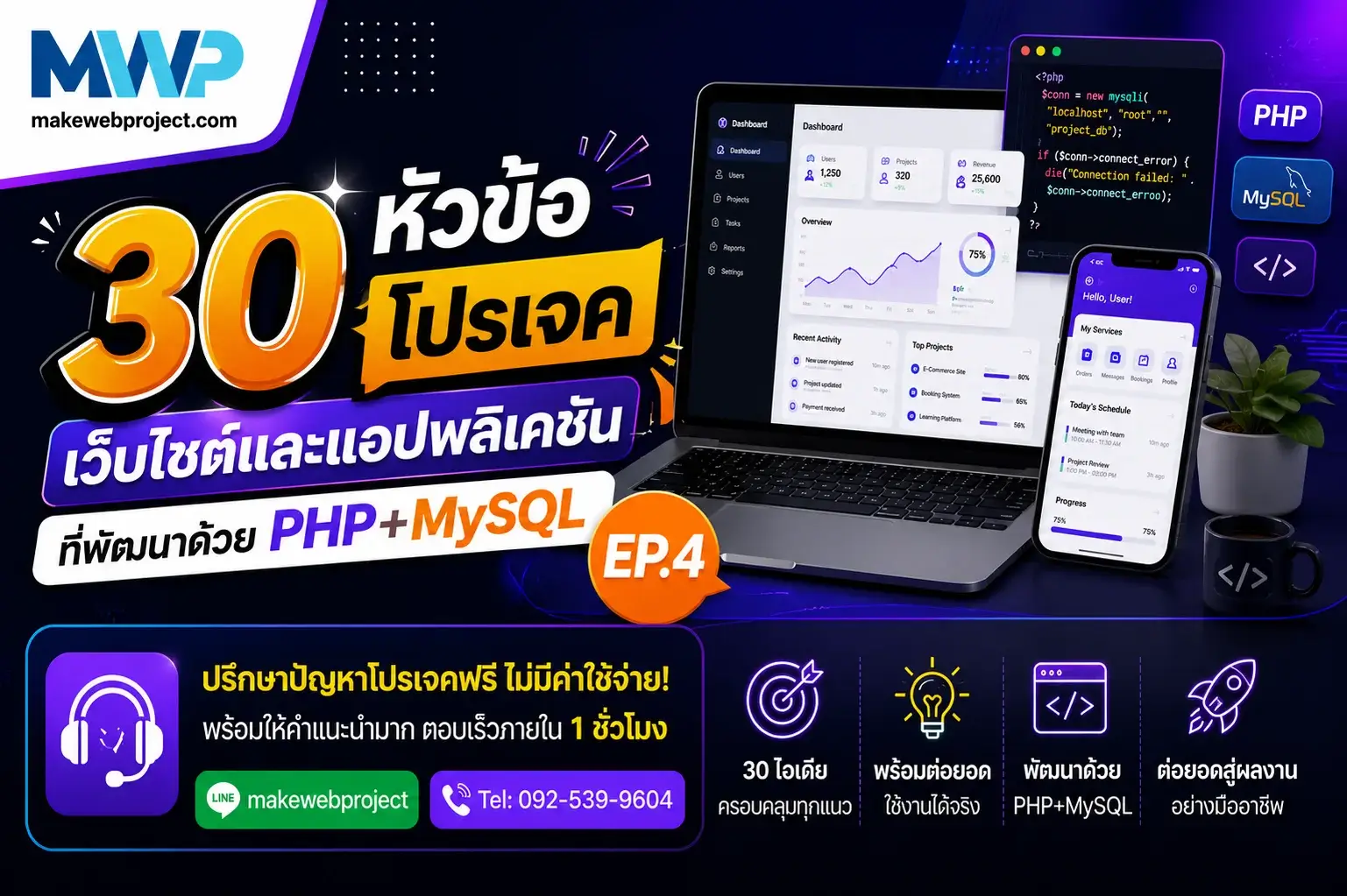 30 หัวข้อโปรเจคเว็บไซต์และแอปพลิเคชันที่พัฒนาด้วย PHP+MySQL EP.4